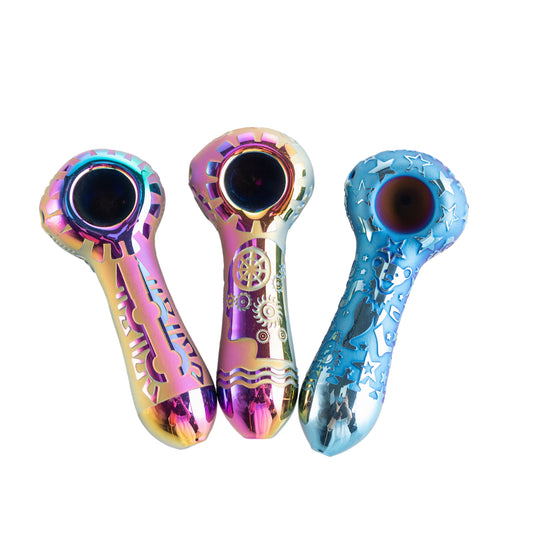 Electroplated Deep Frosted Glass Smoking Pipe YD3415（Random Color）